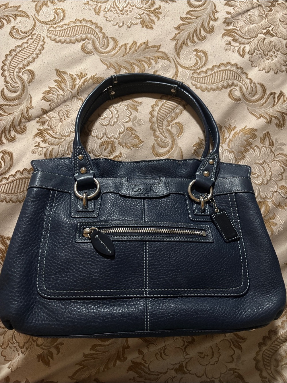 Coach Navy Pebbled Leather Shoulder Satchel